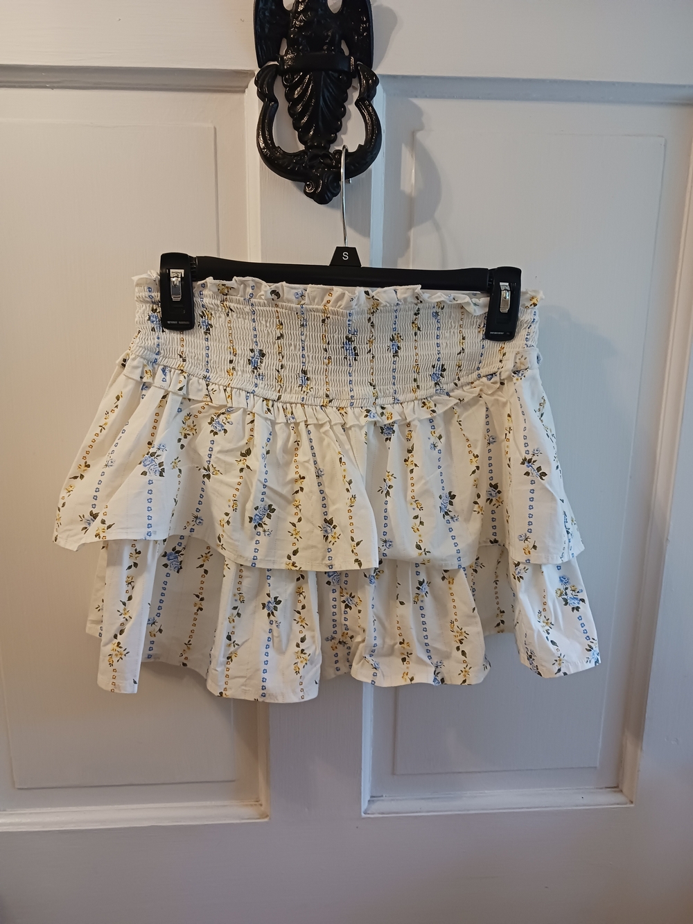 Wild Fable Blue Yellow Floral Smocked Tiered Mini Skort Skirt Shorts Under Small